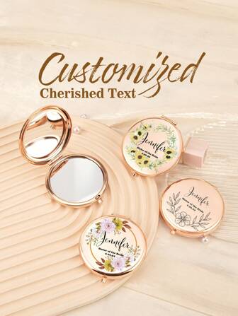 Impresión personalizada: ¡Nombre personalizado y saludos! Espejo de maquillaje plegable de cuero, cristal de alta definición, lente de aumento 2X. ¡Regalo perfecto para mamá, tía, abuela, hija, sobrina, hermana, novia, damatalla grande honor y más para fiestas, cumpleaños, bodas, Día de la Madre, San Valentín, multifuncional,unicolor letra, color sólido, exquisito, elegante, vintage, moderno, colorido, ocio, básico, casual, suave, único, personalizado, ideal para ella, novia, amigos.