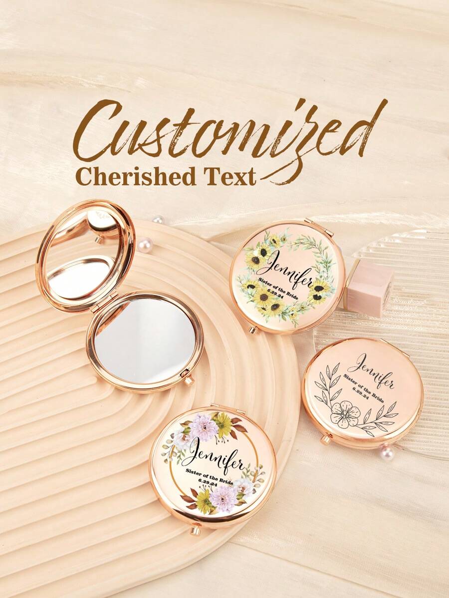 Custom Print: Personalized Name And Greetings! Leather Folding Makeup Mirror, High Definition Glass, 2X Magnifying Lens! Perfect Gift For Mom, Aunt, Grandma, Daughter, Niece, Sister, Bride, Bridesmaid, And More For Holidays, Birthdays, Weddings, Mother's Day, Valentine's Day