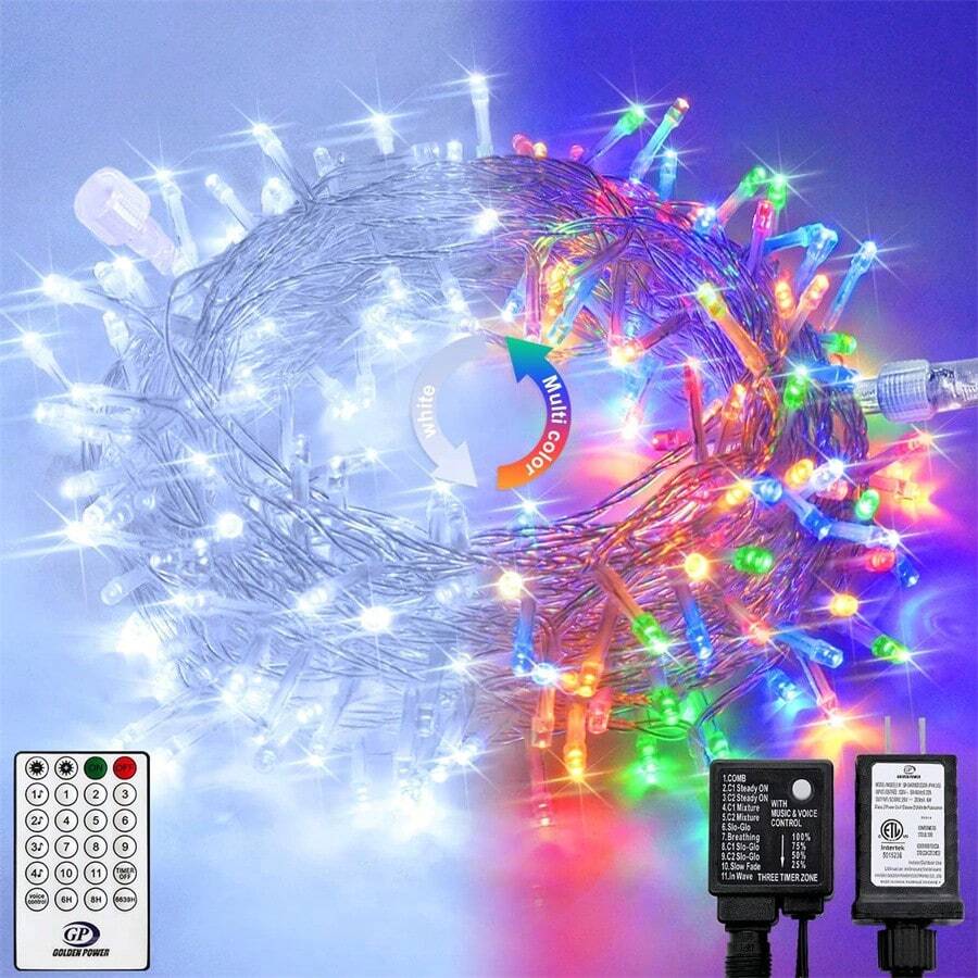 JMEXSUSS 100 LED Cool White & Multicolor Christmas Lights Indoor, Color Changing String Lights Plug In, 33ft Christmas String Lights Outdoor Waterproof For Xmas Tree Indoor Decor - White to Multicolor - View 1