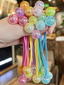 Conjunto De 14 Peças De Elásticos De Cabelo Coloridos Com Bolas Redondas Para Meninas, Adequado Para Uso Diário - Multicolorido - Ver 3