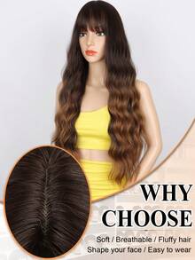 Synthetic Curly Wavy Hair With Bangs Wig Synthetic Heat Resistant Long 32 Inch Fully Machine Woven Daily Natural Realistic Wig For Women Dily Party Use