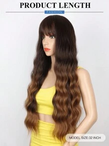 Synthetic Curly Wavy Hair With Bangs Wig Synthetic Heat Resistant Long 32 Inch Fully Machine Woven Daily Natural Realistic Wig For Women Dily Party Use