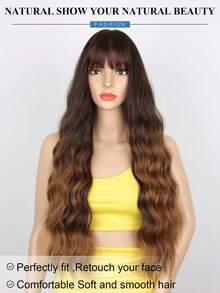 Synthetic Curly Wavy Hair With Bangs Wig Synthetic Heat Resistant Long 32 Inch Fully Machine Woven Daily Natural Realistic Wig For Women Dily Party Use