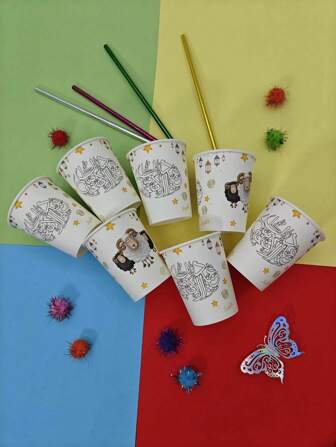 Vaso de papel desechable de la serie de ovejas para la fiesta de Eid Al-Adha y reunión. Vaso para beber caliente y frío