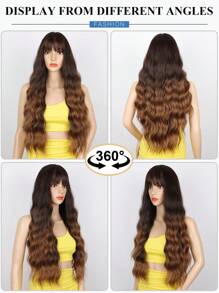 Synthetic Curly Wavy Hair With Bangs Wig Synthetic Heat Resistant Long 32 Inch Fully Machine Woven Daily Natural Realistic Wig For Women Dily Party Use