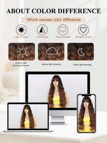 Synthetic Curly Wavy Hair With Bangs Wig Synthetic Heat Resistant Long 32 Inch Fully Machine Woven Daily Natural Realistic Wig For Women Dily Party Use