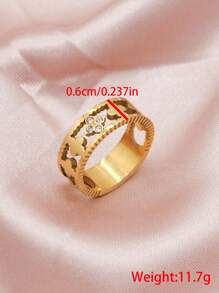 1 Anel de Aço Inoxidável Premium com Largura de 6mm, Acessórios para Mulheres, Trevo de Quatro Folhas Vazado, Joias de Casamento, Dia dos Namorados