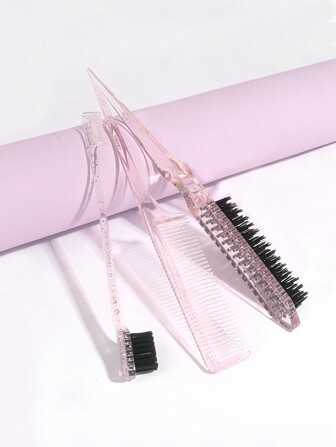 3 件套 ABS 材质闪亮发型造型刷、丰盈发髻造型梳、粉色配饰、发型设计工具