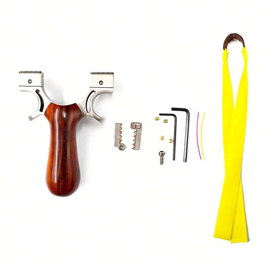1pc Outdoor Stainless Steel Shooting Slingshot With Wooden Handle, With
