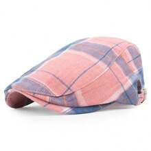 1pc Women's Beret Hat With Two-Tone Plaid Fabric, Lightweight Vintage Style Casual Versatile, Suitable For Daily Wear