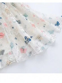 少女新款夏季時尚蝴蝶結蕾絲連衣裙 - 白色 - 查看 5