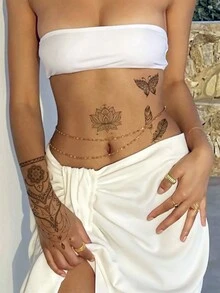 2張曼陀羅花紋臨時紋身貼紙，女孩專屬花邊蓮花山雀紋身花紋，防水臨時紋身貼紙，適用於手臂、頸部、手背、手指、背部等，用於婚禮、音樂節和派對裝飾 - 黑色 - 查看 5