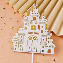 城堡生日蛋糕裝飾插卡摩天輪公主王子展示架甜點桌卡通雪花王子公主生日蛋糕裝飾配件雙層金色藍色粉紅色創意烘焙蛋糕裝飾展示生日派對裝飾化妝派對1個 - 1個粉紅鏤空城堡 - 查看 4