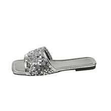 French-Style Rhinestone Fairy Shoes With Flat Heel, Open Toe, Suitable For Outdoor & Summer, Sparkly Low Heel Slippers, Fashionable & Versatile & Sexy - Silver - View 7