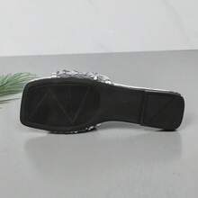 French-Style Rhinestone Fairy Shoes With Flat Heel, Open Toe, Suitable For Outdoor & Summer, Sparkly Low Heel Slippers, Fashionable & Versatile & Sexy - Silver - View 8