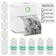 Portable Mini Thermal Printer With 10Rolls Paper Wirelessly BT 203dpi Photo Label Memo Wrong Question Printing With USB Cable Imprimante Portable - White - View 1