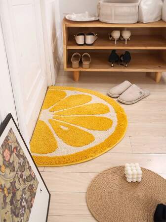 1 pieza 40x60cm Alfombra de baño suave y absorbente con patrón de frutas amarillas y naranjas, de felpa no deslizante, lavable a máquina, ideal para decoración del hogar y decoración de habitaciones