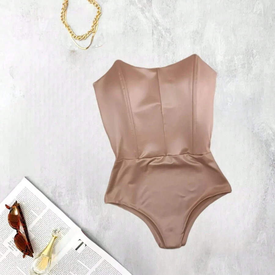 Body Feminino Corset Morcego Tomara Que Caia Com Bojo Cirre Corselet - Gengibre - Visão 1