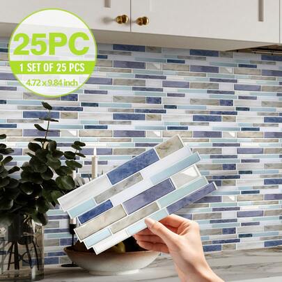 SUPSTICKER 1/25 件大理石 3D 效果厨房自粘耐热贴纸耐磨防水加厚即撕即贴家居改造翻新装饰墙贴，9.84x4.72 英寸，贴纸，墙贴花，乙烯基贴花用于家居装饰，春季装饰品让您的家焕然一新，拉玛装饰贴纸