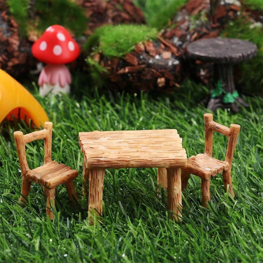 3pcs/Set Miniature Table And Chairs Set Fairy Garden Furniture Ornaments Kit For Decoration House Accessories Home Micro Landscape Decoration Best Gifts Birthday Graduation