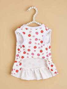 1pc Fruit Pattern Leash Attached Dress For Teddy, Cats, Dogs - Pink - View 4