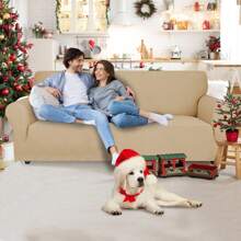 Sofa Cover 1/2/3/4 Seater With Armrest, Stretch Sofa Cover Non-Slip, Modern Sofa Cover For Dogs Pets, Breathable Couch Cover With Elastic Bottom - Beige - View 2