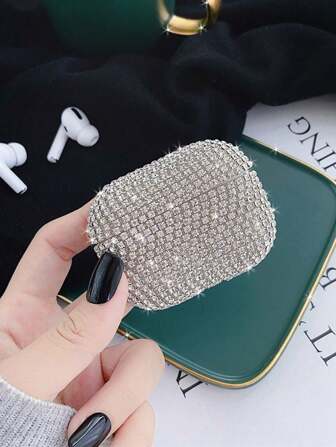1 Pc Luxury Silver Rhinestone Glass Bling Protective Earphones Case Compatible With Apple 1/2/3/4, Pro/Pro 2nd Bluetooth Earphones