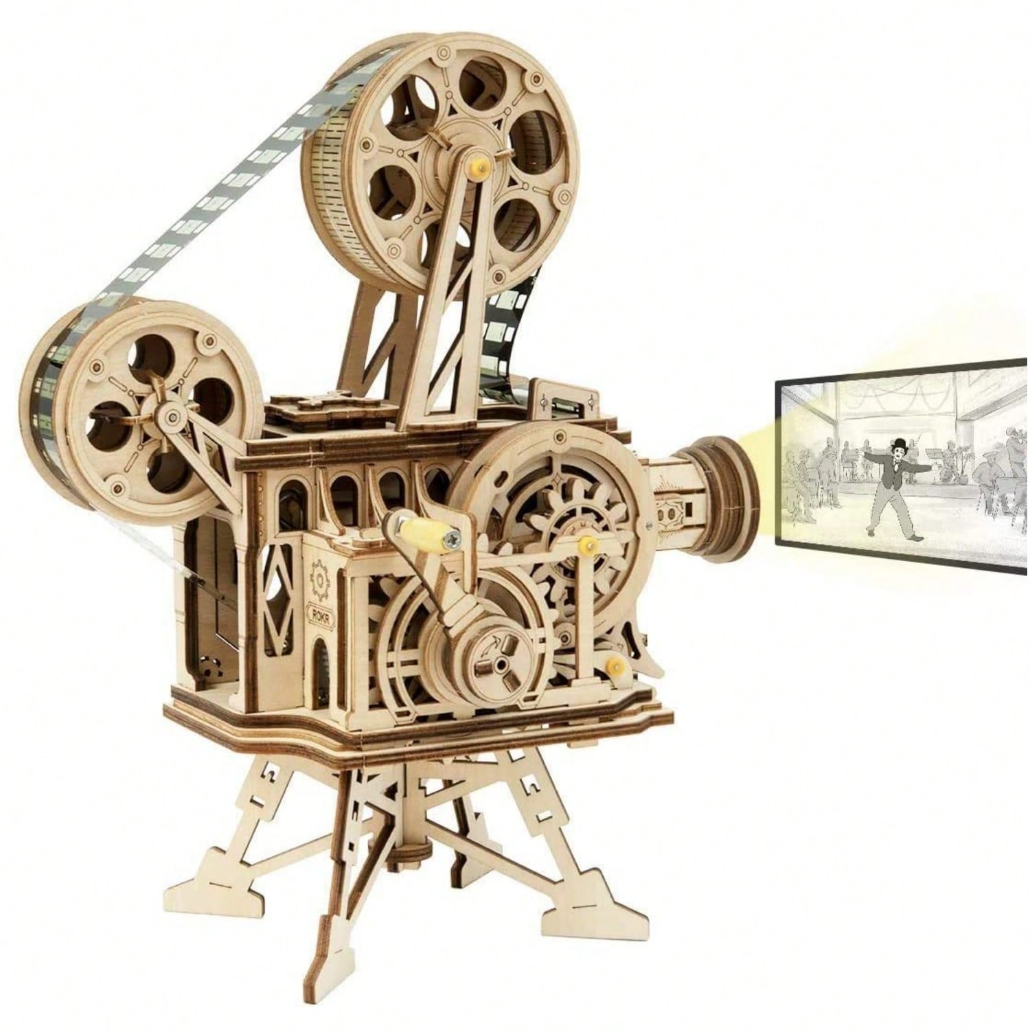 ROKR Vitascope Puzzle en bois Kits de modÃ¨les mÃ©caniques Kit de modÃ¨les techniques GÃ©nÃ©rateur manuel Projecteur de film classique pour adultes