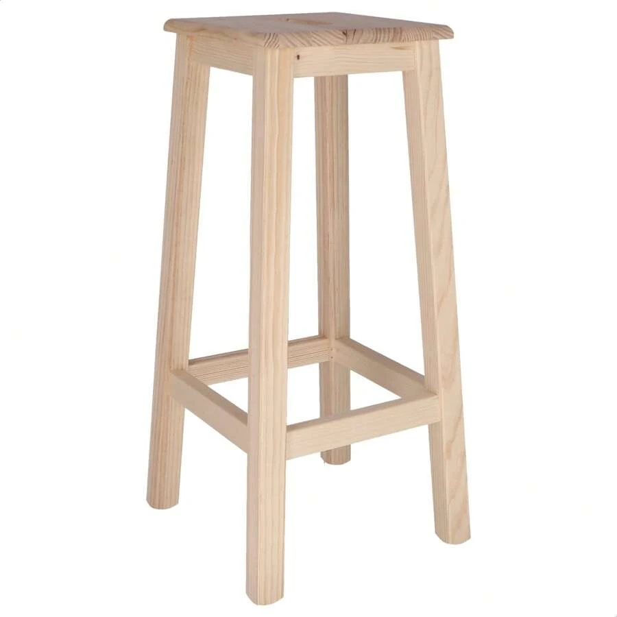 WELL HOME MOBILI E DECORAZIONI Sgabello alto quadrato in legno, verniciato, 32x32x70 cm - Beige - Visualizzare 1