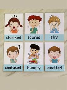 12 Tarjetas didácticas de reconocimiento de colores, tarjetas de educación temprana de colores - Tarjetas de expresión facial y emoción, aptas para niños en edad preescolar