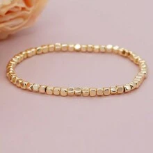 1pc Square Hematite Bracelet, Golden Beaded, Stackable, Elastic, Handmade Fashion Unisex Accessory, Hawaiian Vibe