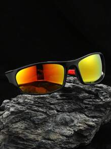 POLASUP 1pc Men's Sports Cycling Glasses For Summer, Suitable For All Seasons, Half Frame With Contrast Double-Color Fluorescent Color, With Silicone Non-Slip Foot Pad, Comfortable And Soft Nose Pad, Polycarbonate Explosion-Proof With Reflective Plating Pc Mirror Anti-Lost Rope And Eyeglass Cloth) Beach Accessories Glasses Shades Easy Comfort Casual Outfits Outdoor Cycling Glasses For Summer Beach Vacation, Outdoor, Travel