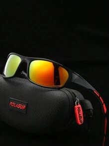 POLASUP 1pc Men's Sports Cycling Glasses For Summer, Suitable For All Seasons, Half Frame With Contrast Double-Color Fluorescent Color, With Silicone Non-Slip Foot Pad, Comfortable And Soft Nose Pad, Polycarbonate Explosion-Proof With Reflective Plating Pc Mirror Anti-Lost Rope And Eyeglass Cloth) Beach Accessories Glasses Shades Easy Comfort Casual Outfits Outdoor Cycling Glasses For Summer Beach Vacation, Outdoor, Travel