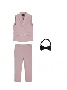 Conjunto de 3 peças para meninos - colete, calças, terno de gravata borboleta, perfeito para aniversário, Natal, casamento