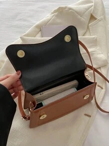 حقيبة يد نسائية مربعة صغيرة من الجلد الصناعي لون بني ،حمالة كتف كلاسيكية وعصرية مزدوجة الفصل ومعدلة للاستخدام العادي وحفلات الأحتفالات - بني - مشاهدة 9