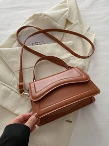 حقيبة يد نسائية مربعة صغيرة من الجلد الصناعي لون بني ،حمالة كتف كلاسيكية وعصرية مزدوجة الفصل ومعدلة للاستخدام العادي وحفلات الأحتفالات - بني - مشاهدة 6