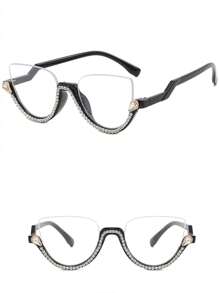Lunettes de mode semi-rimless décorées de strass pour l'été, les vacances à la plage, l'extérieur et les voyages
