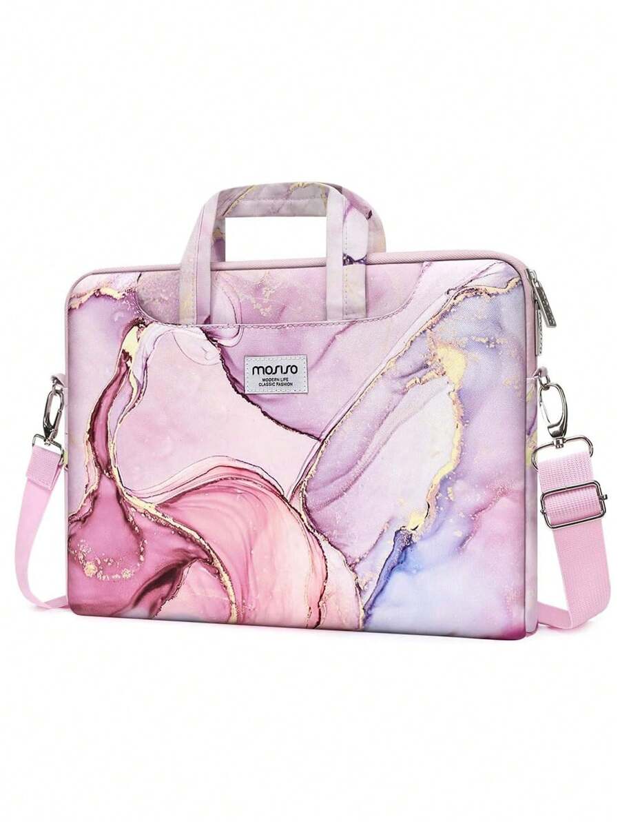 MOSISO Laptop Shoulder Bag Compatible With MacBook Air 13 15 Inch 17 17.3 Inch Dell HP Acer Samsung Chromebook Computer Polyester Briefcase Sleeve With Belt Marble - 13.3inch - View 1