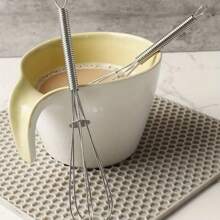 1 Pc Stainless Steel Hand Whisk Household Hand-Held And Face Spring Whisk Kitchen Baking Tools Stainless Steel Manual Egg Beater - Grey - View 5
