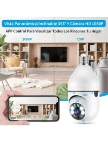 Chimexhy  Bombilla LED Cámara de seguridad inalámbrica Wifi HD 1080p Cámara de videovigilancia inteligente con inteligencia artificial con luz nocturna, inclinación panorámica de 360 ​​​​grados