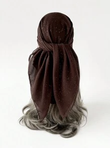 1入女士純色雪紡仿真絲印花方形圍巾，頭巾，希賈布，頭巾，帶子，頭巾上帶子，髮帶，頭帶，用於裝扮您的造型的理想選擇 - 彩色 - 查看 7