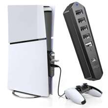 6 端口 USB 集线器仅与 Slim Console Disc 和 Digital 2023 兼容，高速额外 USB 端口扩展器与 Slim 配件兼容，充电适配器与 Slim 兼容，配备 1 个 C 型 3.0 + 4 个 USB-A 2.0 + 1 个端口 - 黑色 - 查看 1