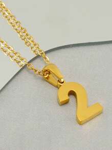1piece Gold Plated Stainless Steel 0-9 Number Pendant Necklace For Women Men Daily Wear