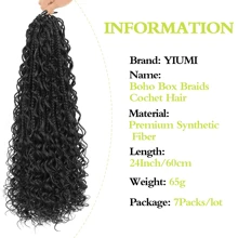 1/3/7 包女神盒式辫，10/12/14/18/24 英寸预绕波西米亚钩针盒式辫，带卷曲发尾，3X 钩针辫合成假发，13 股（#1B） - 黑色 - 查看 2