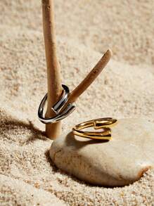 1pc Retro Style Stainless Steel Line Element Foundry Ring Ladies Jewelry Wedding Party Dating Gift - Thick Lines - View 1