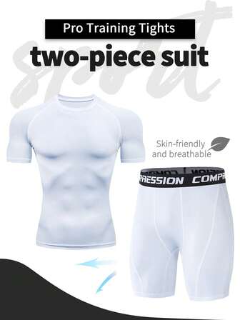 男友风两件套春夏健身紧身速干吸汗透气纯色基础圆领短袖短裤训练晨跑户外运动套装