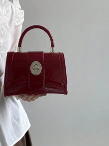 Versatile Minimalist Small Bag, Red Wedding Bag, Lacquered Solid Color Bag, Fashion Women's Bag, Structured Small Square Bag, Versatile Small Bag, Handbag, Shoulder Bag For Women - Red - View 5