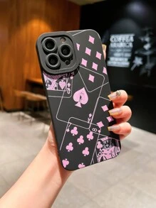 1pc Black Anti-Drop Camera Protection TPU Poker Cards Case Compatible With Apple Phone - Black - View 3