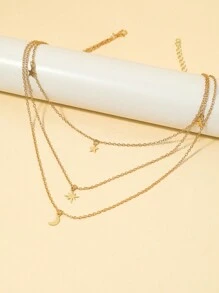 1 Pieza Collar Minimalista De Triple Capa Con Estrella Y Luna - Amarillo Oro - Ver 5