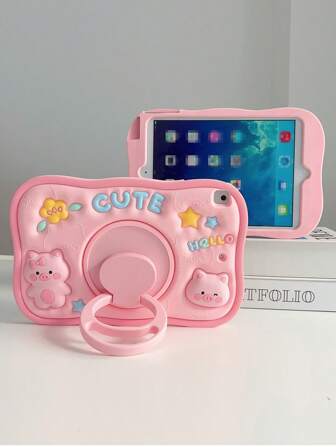 Apple 360 Degree Rotatable Stand Pinch Pig Cartoon Shockproof Silicone Tablet Case